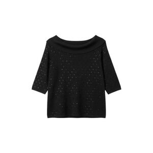 Victor Costa Occasion Black Off Shoulder Knit Sweater Sequin Embellished Shimmer